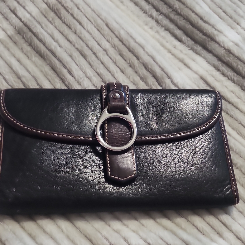 Brown Leather Wallet with Silver Accent